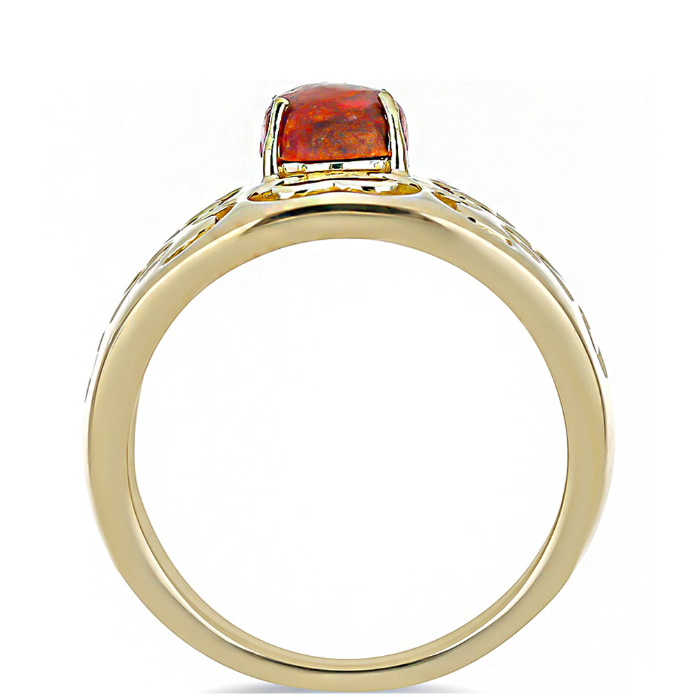 Anillo de Plata Bañada en Oro con Coral Rojo