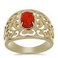 Anillo de Plata Bañada en Oro con Coral Rojo