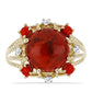 Anillo de Plata Bañada en Oro con Coral Rojo y Topacio Blanco