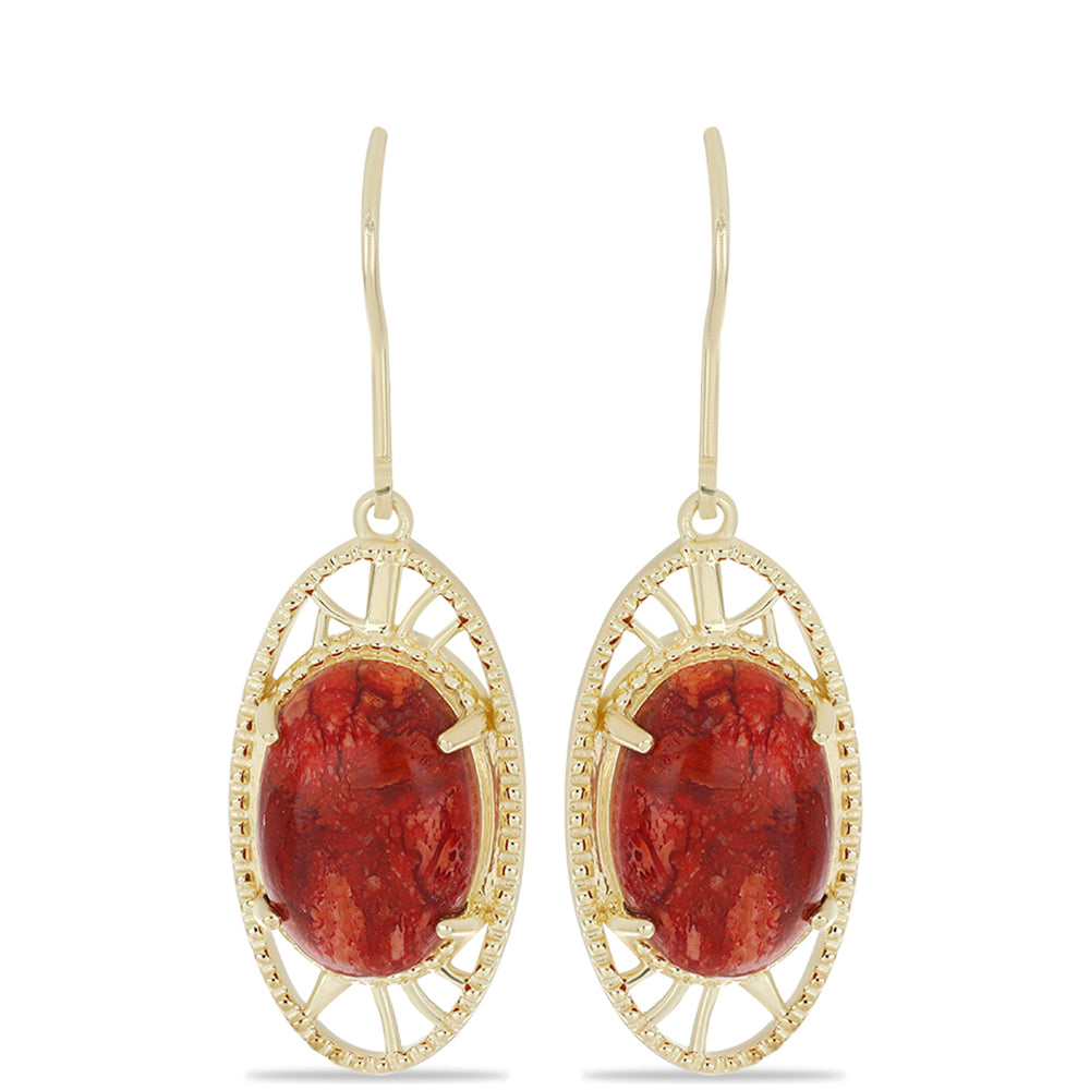 Pendientes de Plata Bañada en Oro con Coral Rojo 1 