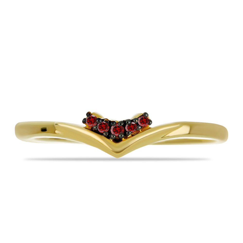 Anillo de Plata Bañada en Oro con Diamante Rojo