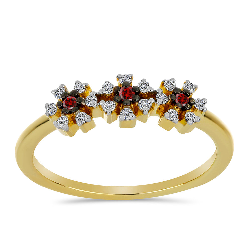 Anillo de Plata Bañada en Oro con Diamante Rojo y Diamante blanco 3 