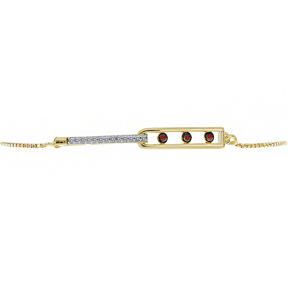 Pulsera de Plata Bañada en Oro con Diamante Rojo y Diamante blanco 2 