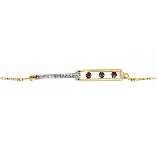 Pulsera de Plata Bañada en Oro con Diamante Rojo y Diamante blanco