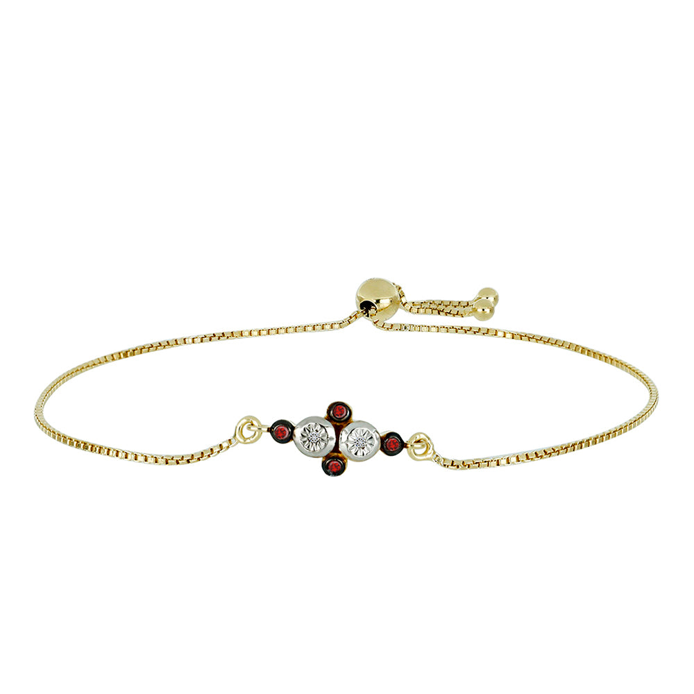 Pulsera de Plata Bañada en Oro con Diamante Rojo y Diamante blanco