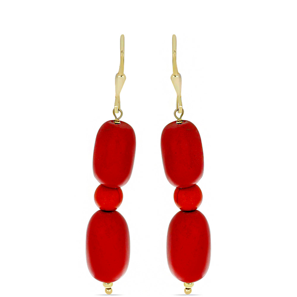 Pendientes de Plata Bañada en Oro con Coral Rojo 1 