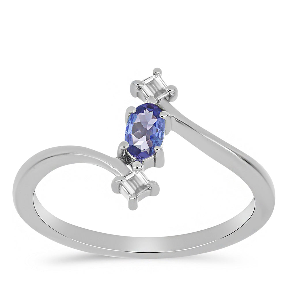 Conjunto de Plata con Tanzanita y Topacio Blanco ( Pendientes +Anillo ) 6 