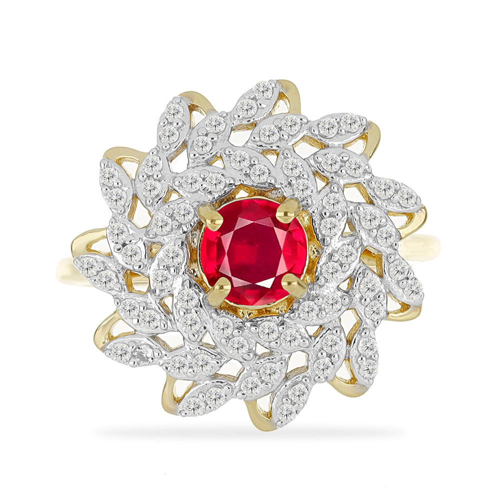 Anillo de Plata Bañada en Oro con Rubí de Madagascar y Topacio Blanco