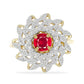 Anillo de Plata Bañada en Oro con Rubí de Madagascar y Topacio Blanco