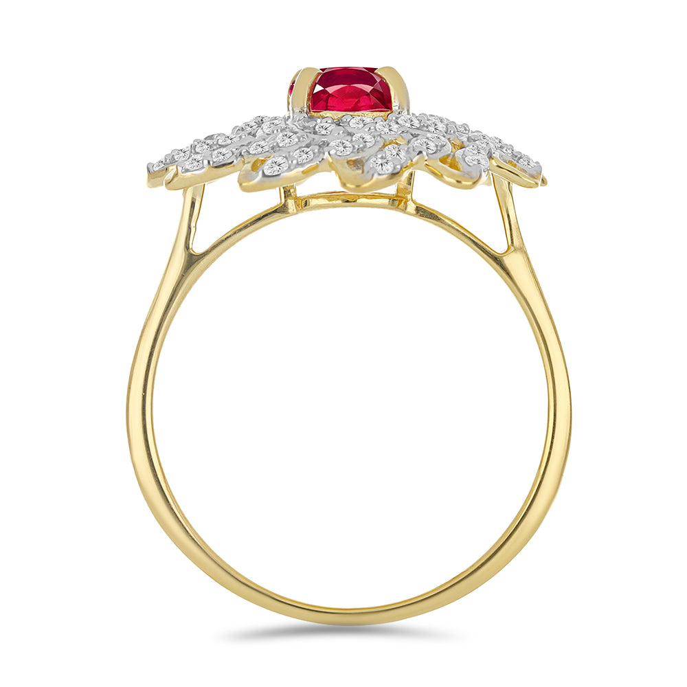 Anillo de Plata Bañada en Oro con Rubí de Madagascar y Topacio Blanco 2 