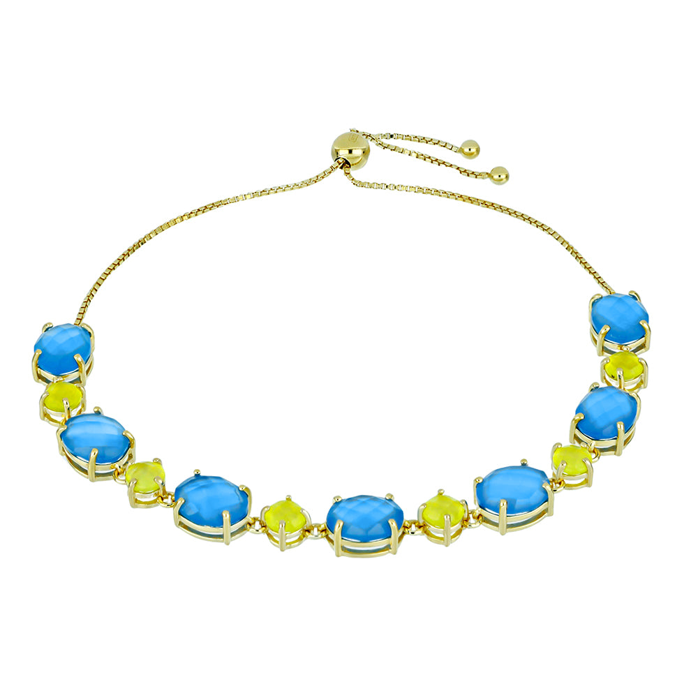 Pulsera de Plata Bañada en Oro con Calcedonia Limón y Calcedonia Azul 1 