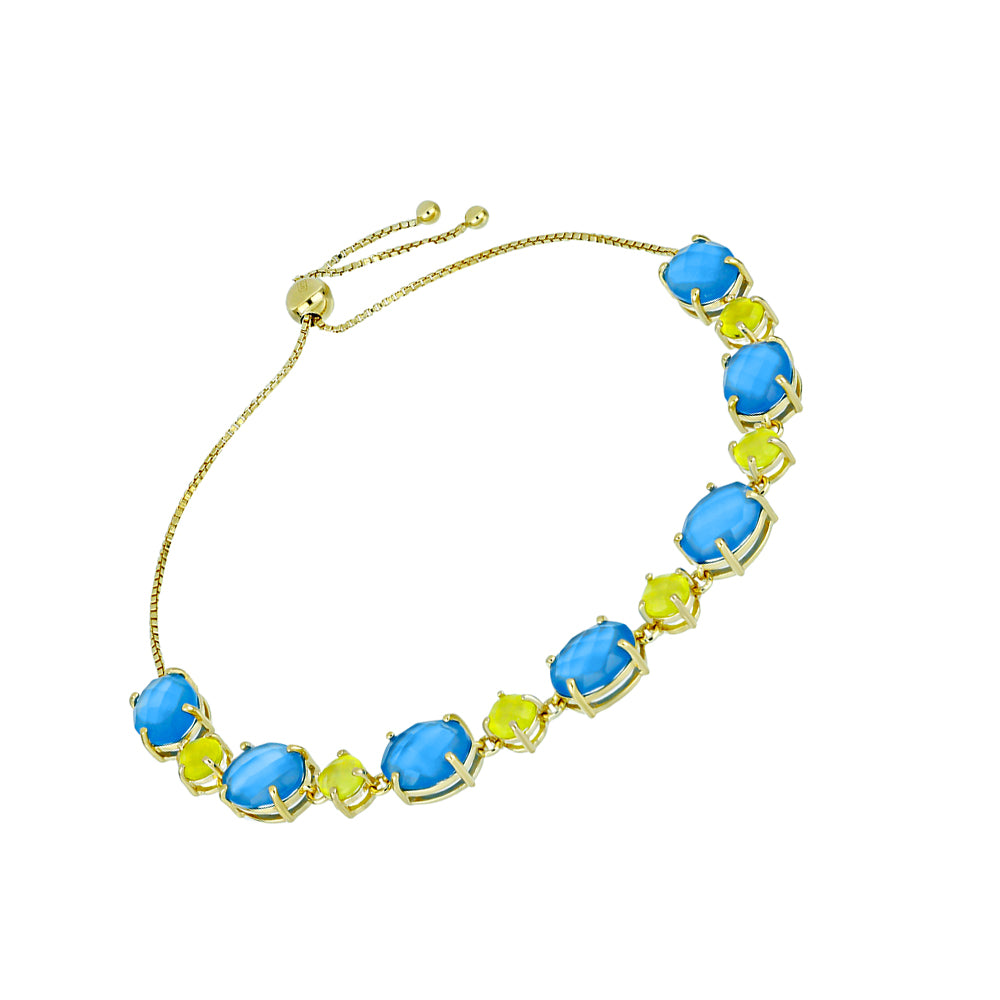 Pulsera de Plata Bañada en Oro con Calcedonia Limón y Calcedonia Azul 2 