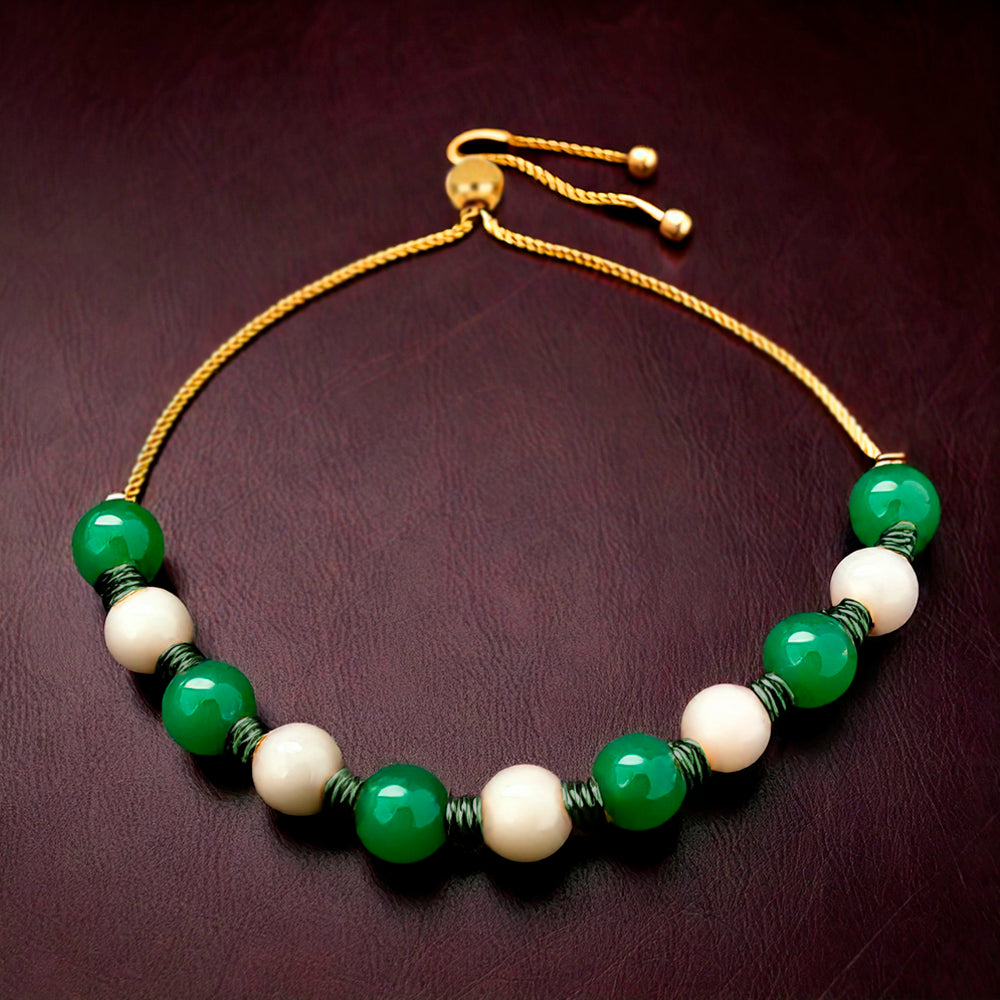 Pulsera de Plata Bañada en Oro con Calcedonia Verde y Calcedonia blanca