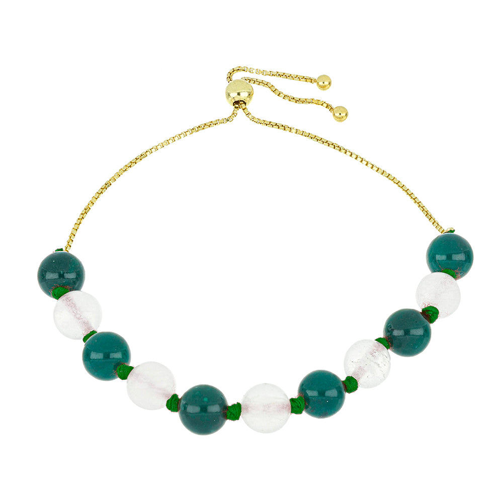 Pulsera de Plata Bañada en Oro con Calcedonia Verde y Calcedonia blanca 2 