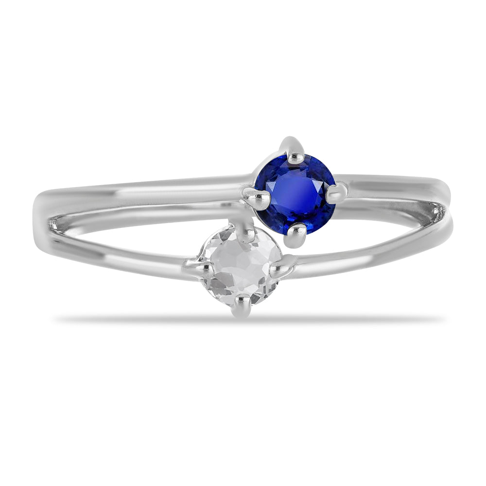 Anillo de Plata con Zafiro Azul Australiano y Topacio Blanco 1 