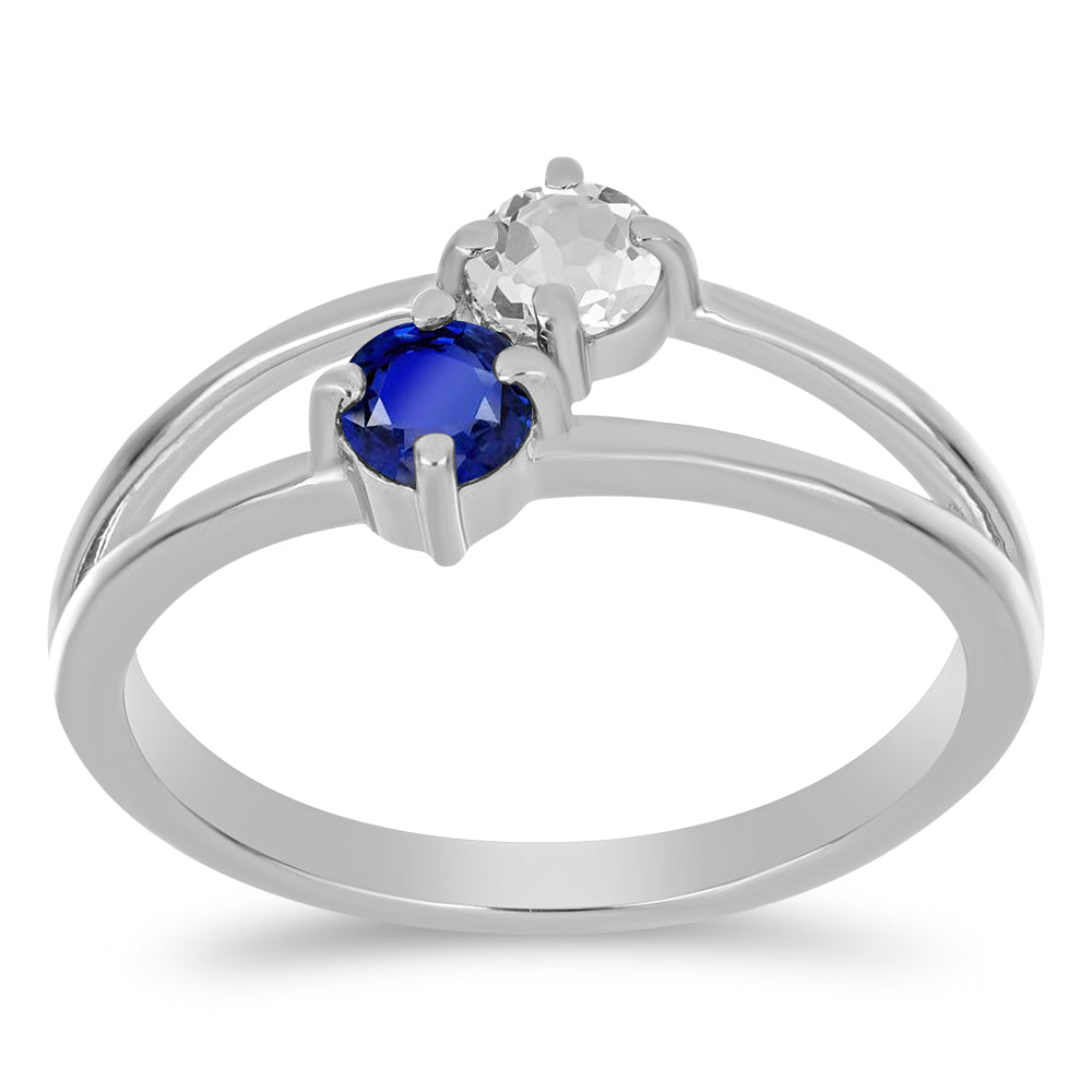 Anillo de Plata con Zafiro Azul Australiano y Topacio Blanco 3 