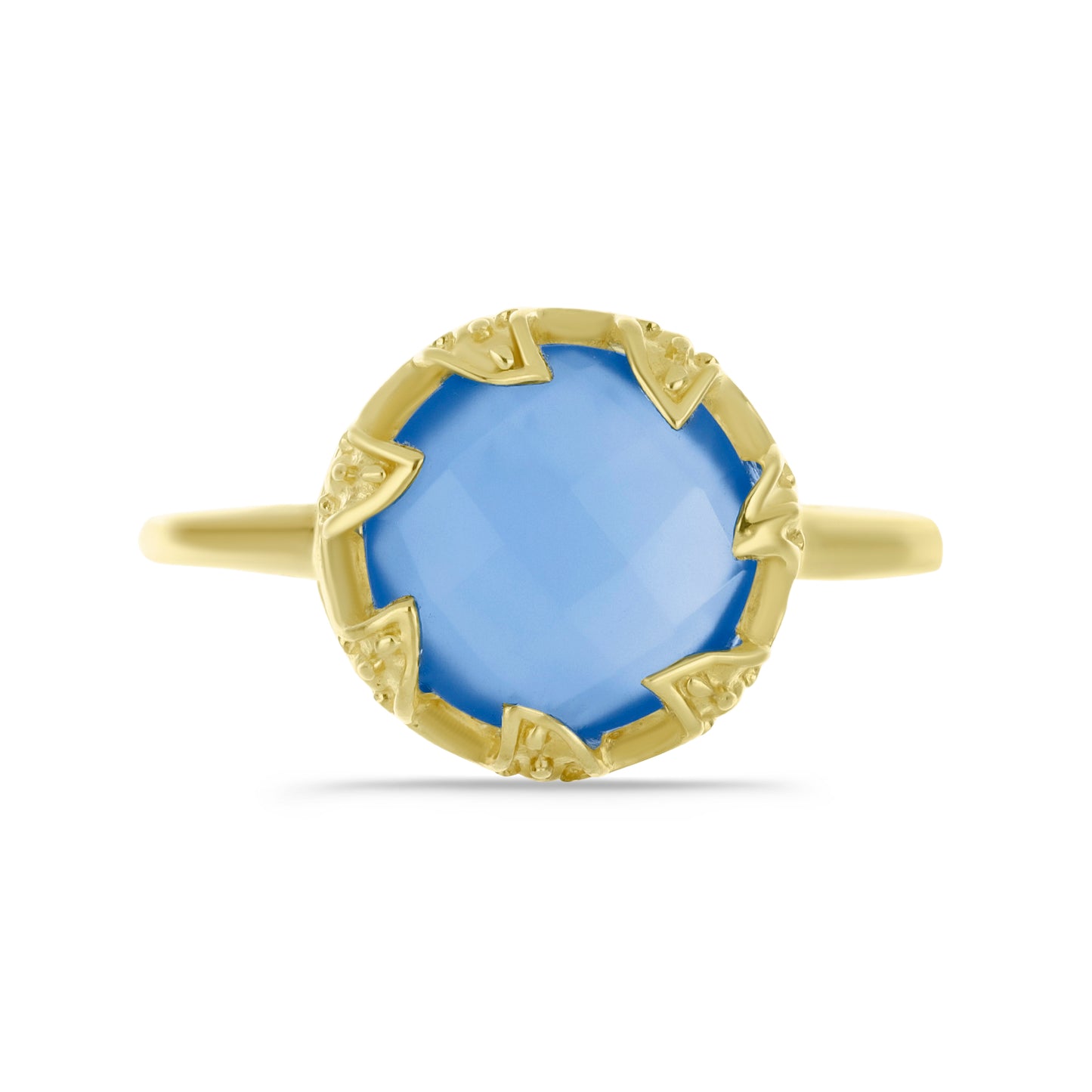 Anillo de Plata Bañada en Oro con Calcedonia Azul