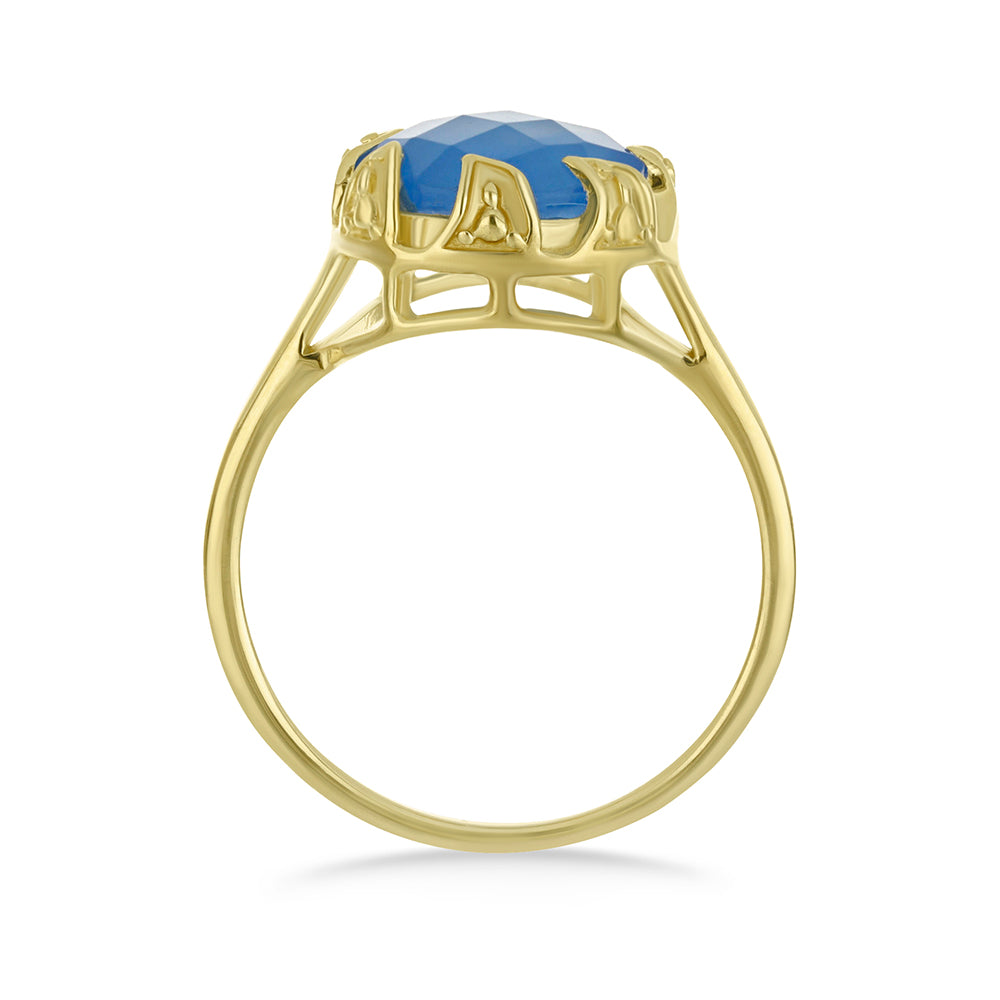 Anillo de Plata Bañada en Oro con Calcedonia Azul