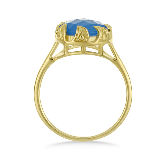 Anillo de Plata Bañada en Oro con Calcedonia Azul