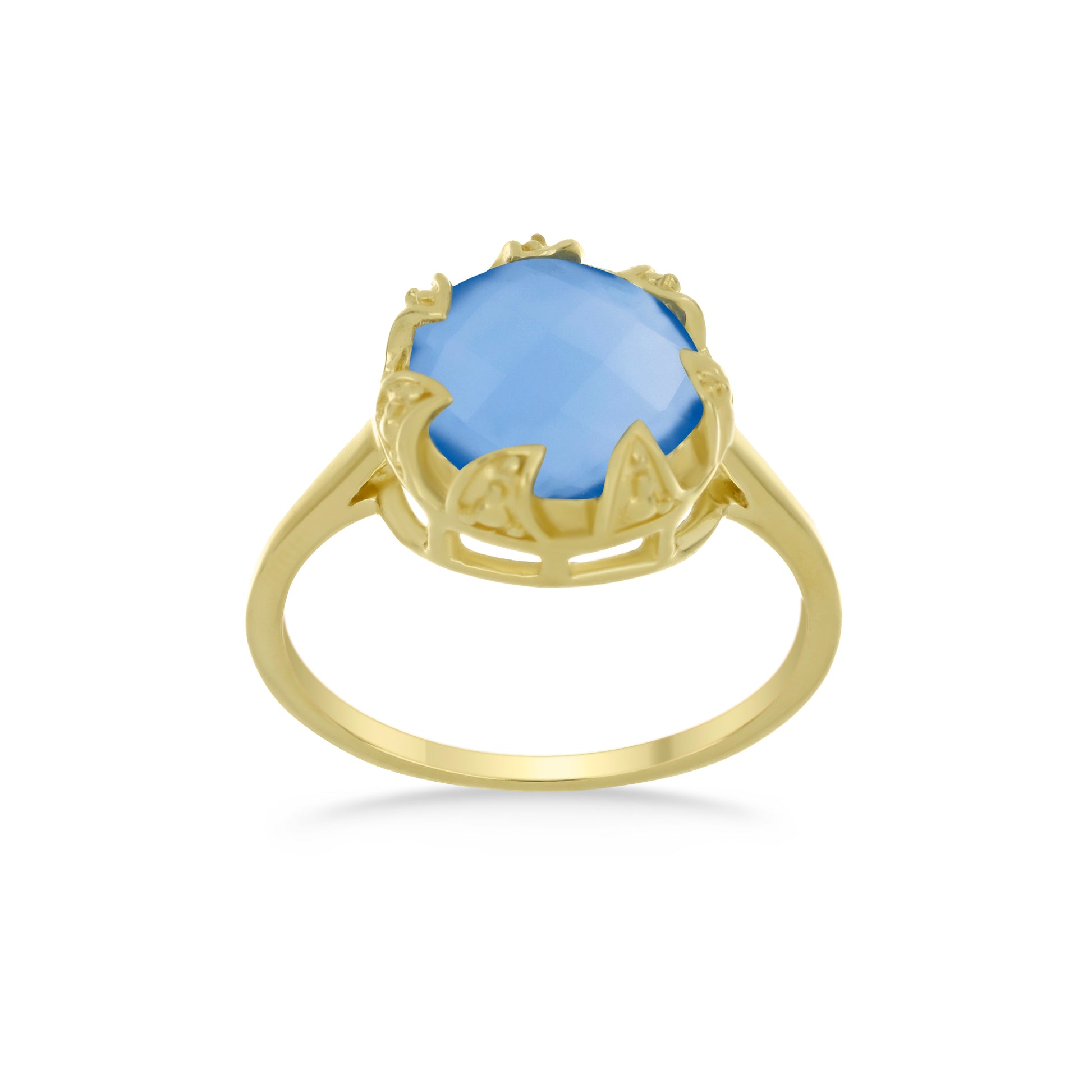 Anillo de Plata Bañada en Oro con Calcedonia Azul 3 