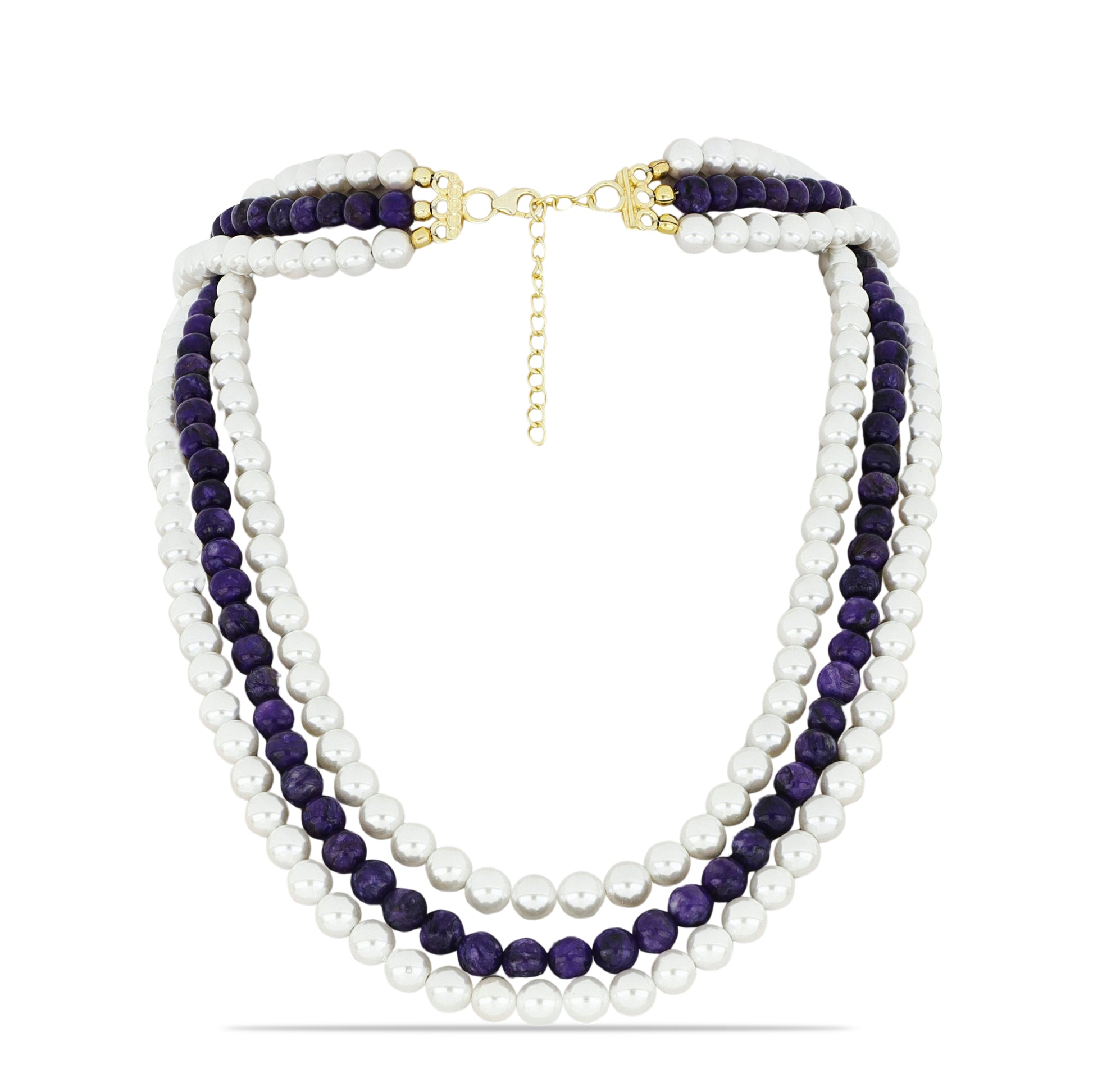 Collar de Plata Bañada en Oro con Charoita y Perla de Agua Dulce 1 