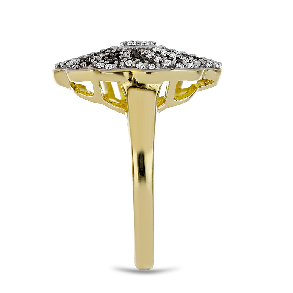 Anillo de Plata Bañada en Oro con Espinela Negra y Topacio Blanco 4 