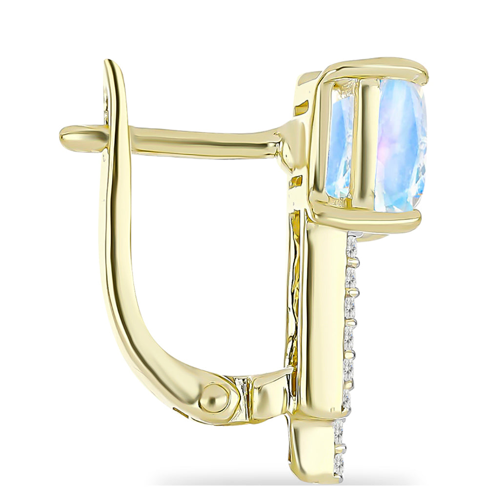 Pendientes de Plata Bañada en Oro con Piedra Lunar Arco Iris y Topacio Blanco 2 