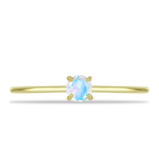 Anillo de Plata Bañada en Oro con Piedra Lunar Arco Iris