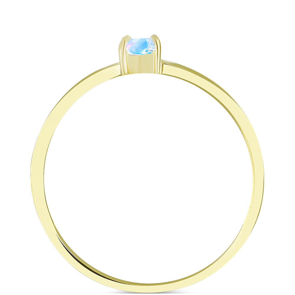 Anillo de Plata Bañada en Oro con Piedra Lunar Arco Iris