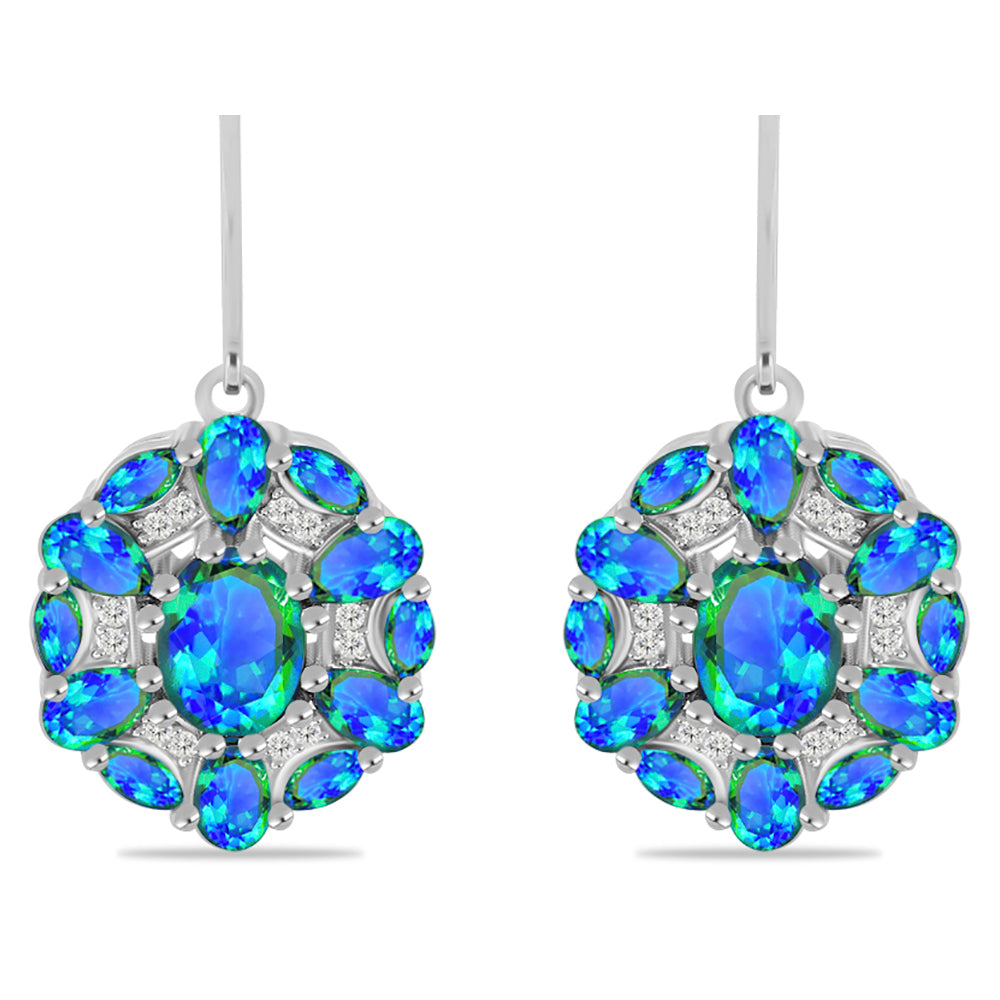 Pendientes de Plata con Cuarzo Pavo Real y Topacio Blanco