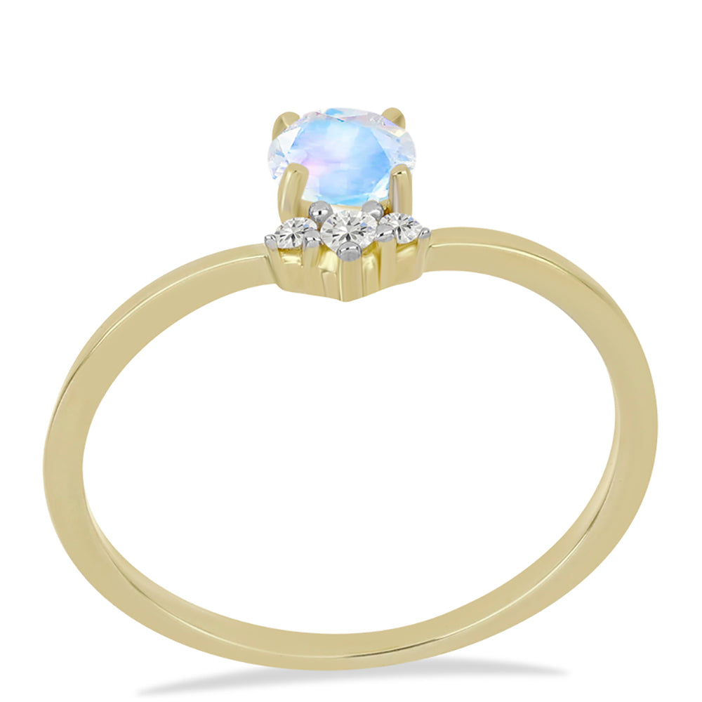 Anillo de Plata Bañada en Oro con Piedra Lunar Arco Iris y Topacio Blanco