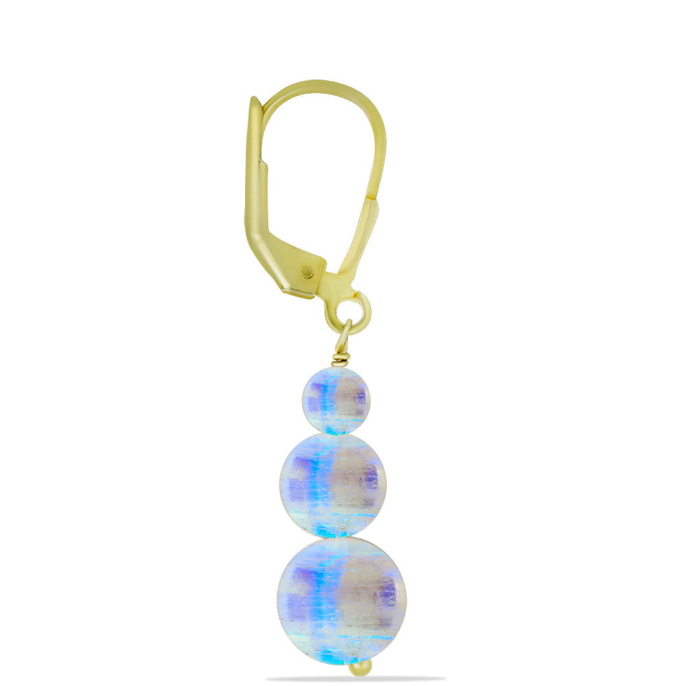 Pendientes de Plata Bañada en Oro con Piedra Lunar Arco Iris 2 