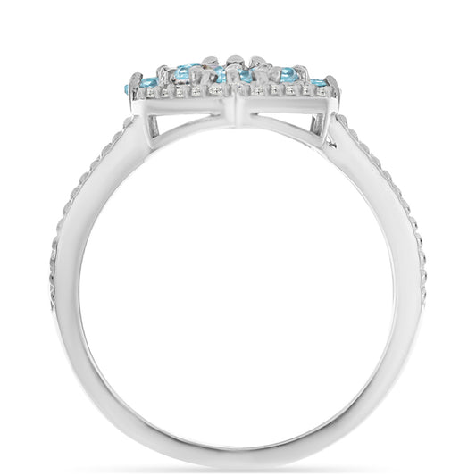 Anillo de Plata con Apatita Azul Cielo y Topacio Blanco