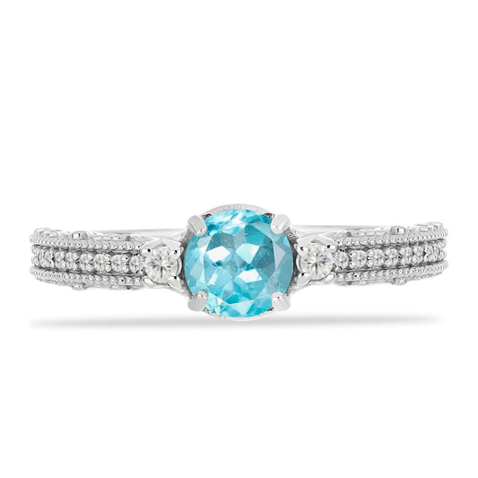 Anillo de Plata con Apatita Azul Cielo y Topacio Blanco