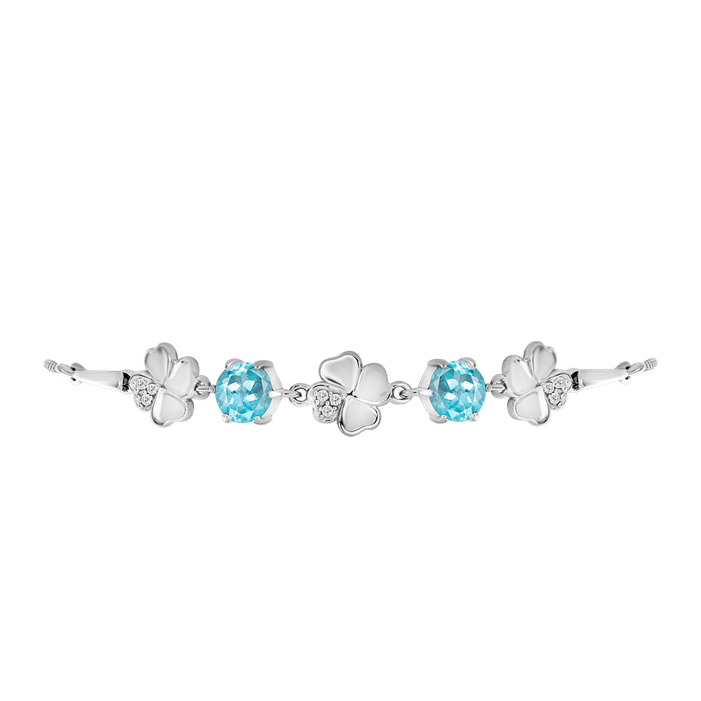Pulsera de Plata con Apatita Azul Cielo y Topacio Blanco 2 