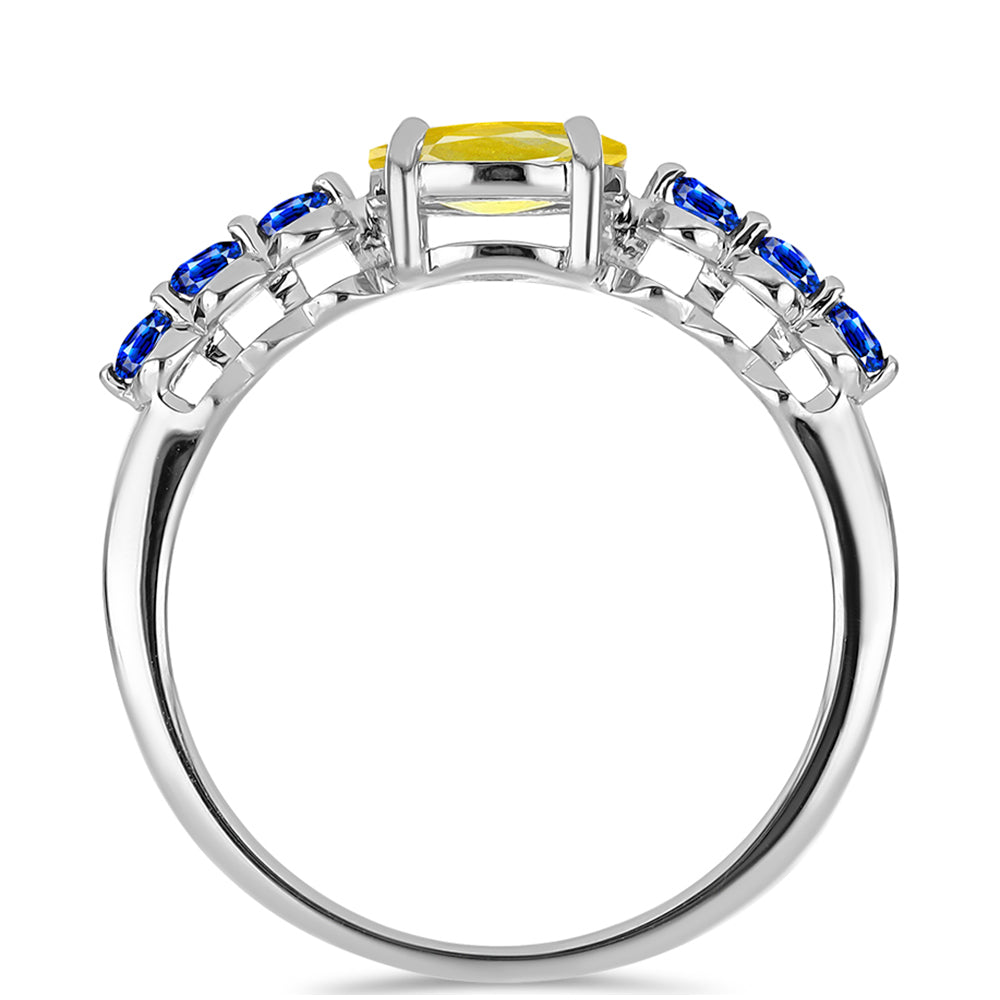 Anillo de Plata con Zafiro Amarillo y Zafiro azul Australiano