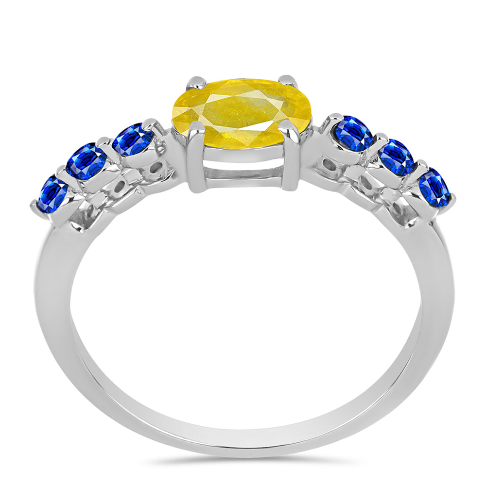 Anillo de Plata con Zafiro Amarillo y Zafiro azul Australiano