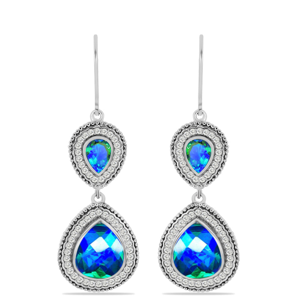 Pendientes de Plata con Cuarzo Pavo Real y Topacio Blanco