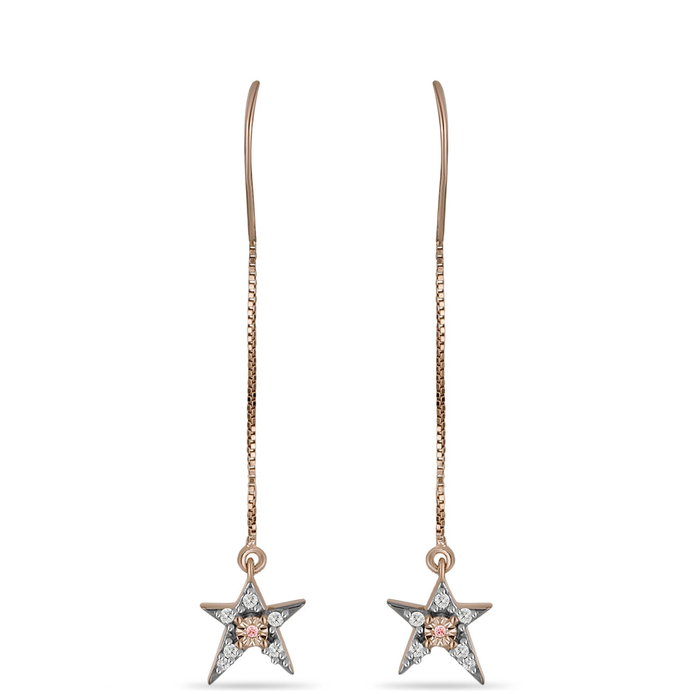 Pendientes de Plata Bañada en Oro Rosa con Diamante Rosa Danzantes y Topacio Blanco 1 