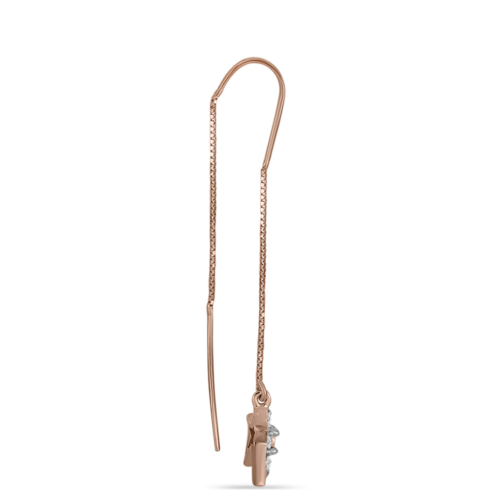 Pendientes de Plata Bañada en Oro Rosa con Diamante Rosa Danzantes y Topacio Blanco 2 