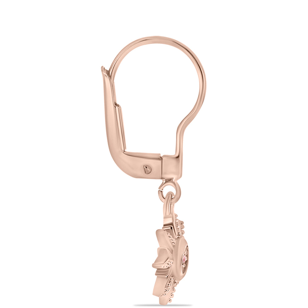 Pendientes de Plata Bañada en Oro Rosa con Diamante Rosa Danzantes