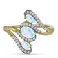 Anillo de Plata Bañada en Oro con Piedra Lunar Arco Iris y Topacio Blanco
