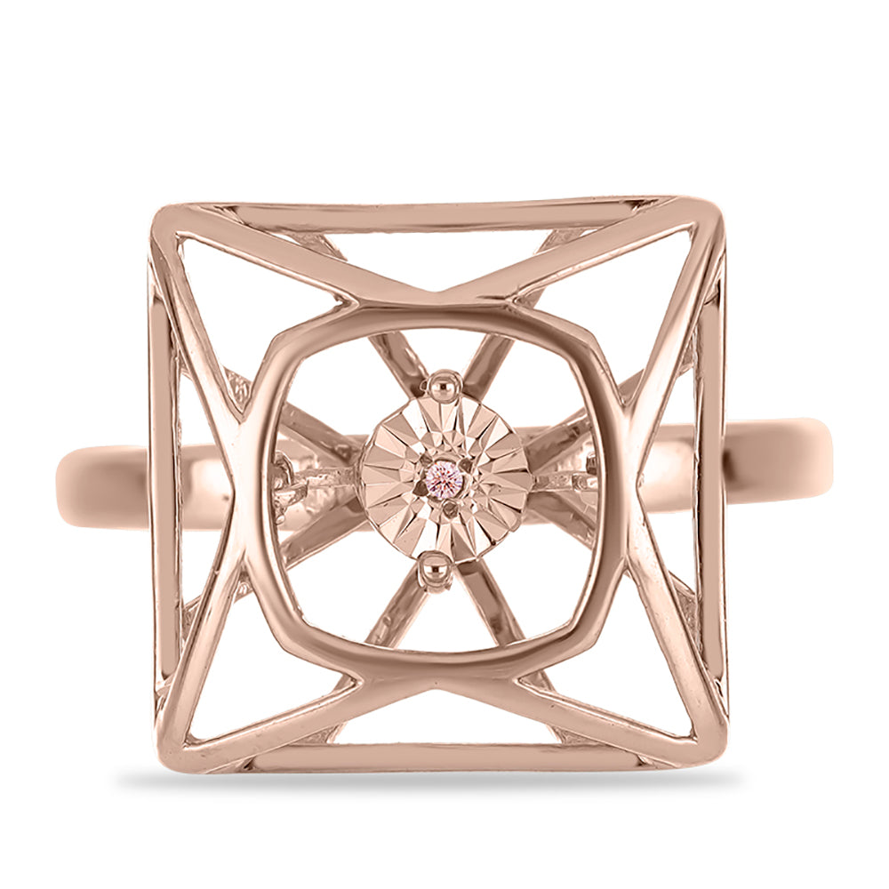 Anillo de Plata Bañada en Oro Rosa con Diamante Rosa Danzantes 1 