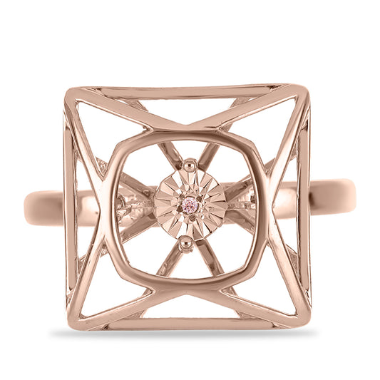 Anillo de Plata Bañada en Oro Rosa con Diamante Rosa Danzantes
