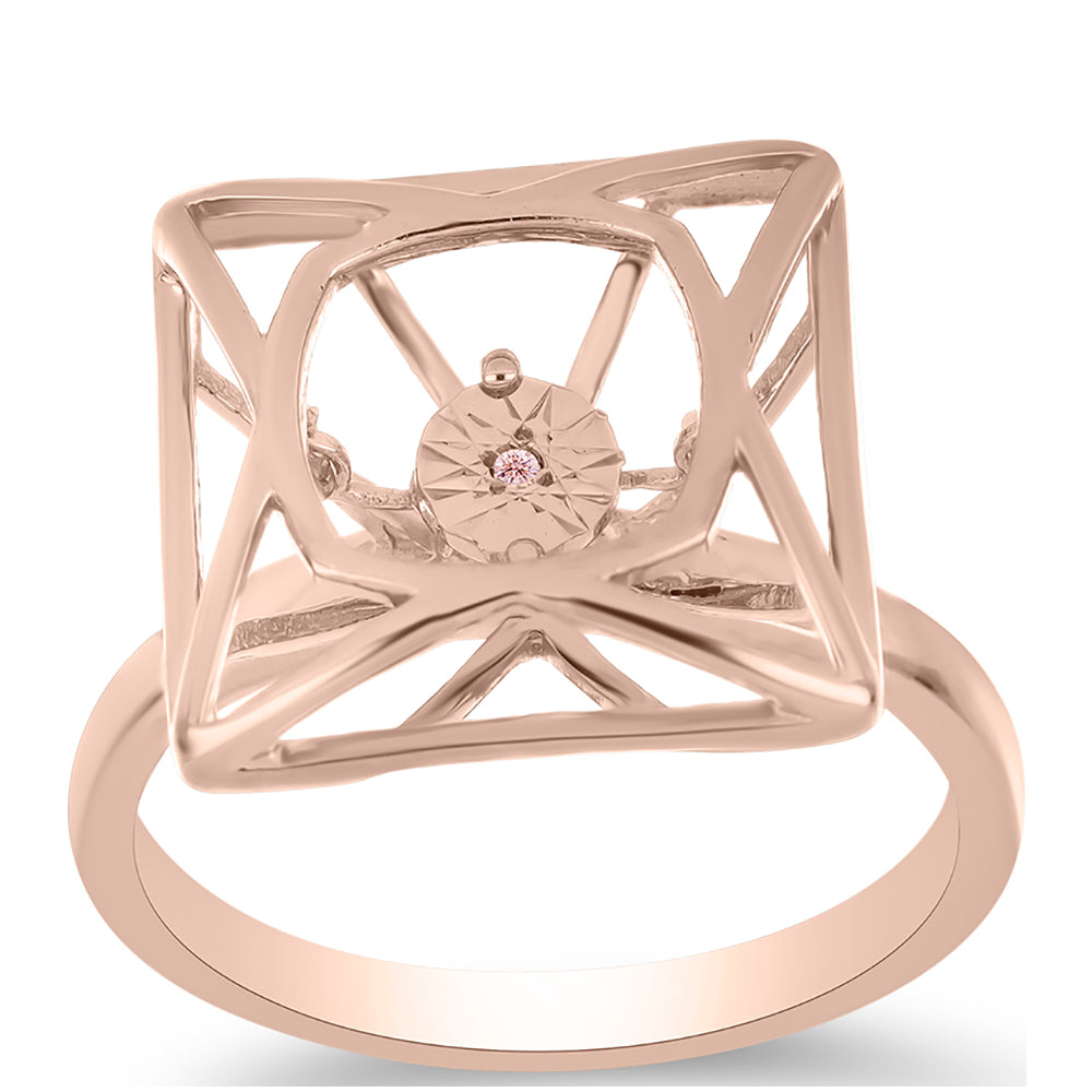Anillo de Plata Bañada en Oro Rosa con Diamante Rosa Danzantes