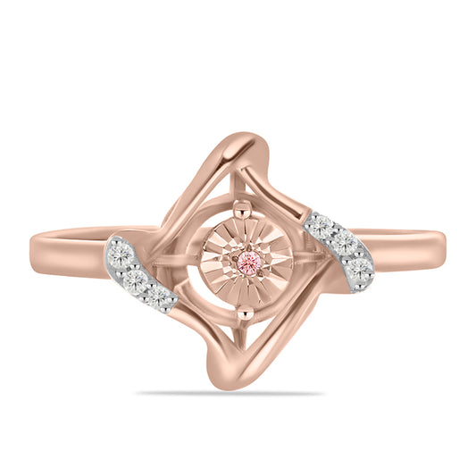 Anillo de Plata Bañada en Oro Rosa con Diamante Rosa Danzantes y Topacio Blanco