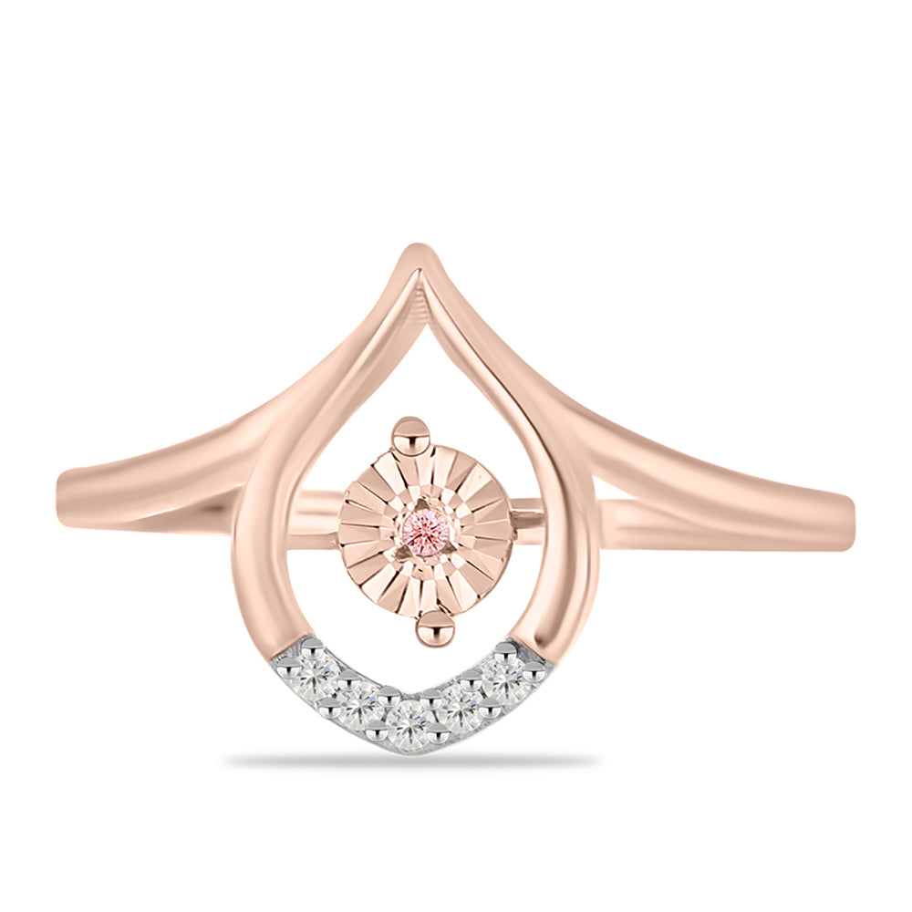 Anillo de Plata Bañada en Oro Rosa con Diamante Rosa Danzantes y Topacio Blanco 1 