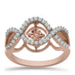 Anillo de Plata Bañada en Oro Rosa con Diamante Rosa Danzantes y Topacio Blanco