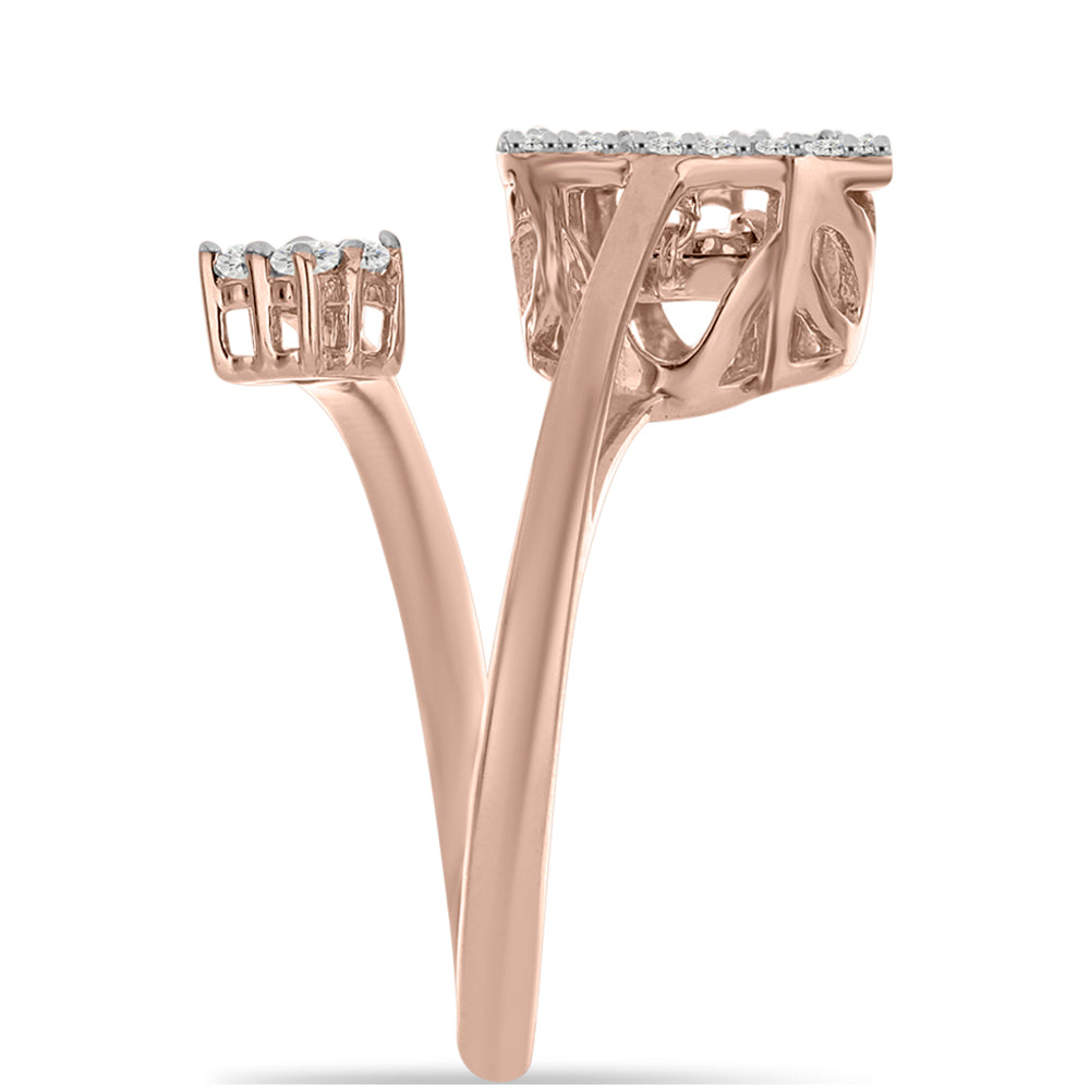 Anillo de Plata Bañada en Oro Rosa con Diamante Rosa Danzantes y Topacio Blanco 4 