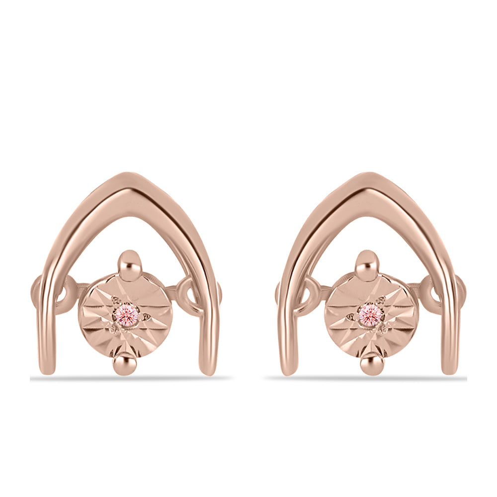 Pendientes de Plata Bañada en Oro Rosa con Diamante Rosa Danzantes 1 